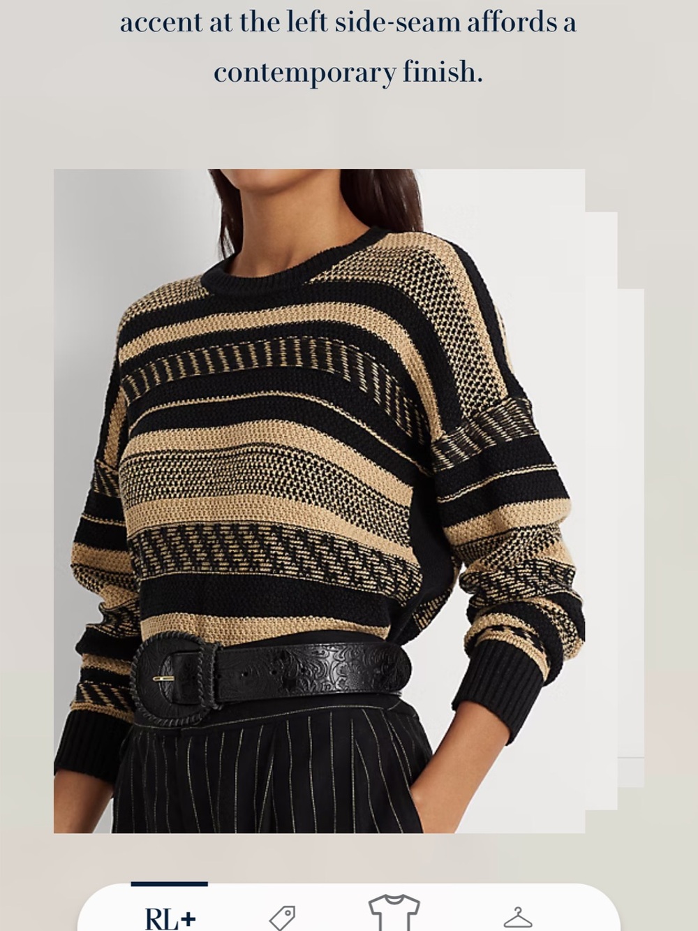 Lauren Ralph Lauren Black & Cream Striped Crewneck Sweater - size M